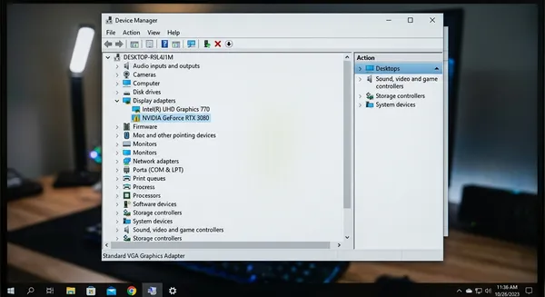 Ошибка 43 в диспетчере устройств Windows, указывающая на программный сбой видеокарты, что требует чистой переустановки драйверов.