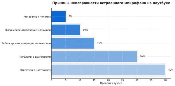 Диаграмма причин неисправности встроенного микрофона на ноутбуке - статистика
