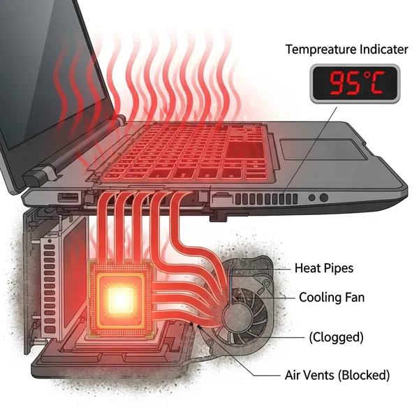 Перегрев ноутбука - визуализация проблемы с забитой системой охлаждения