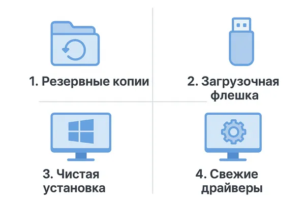 Схема переустановки Windows при проблемах с Wi-Fi